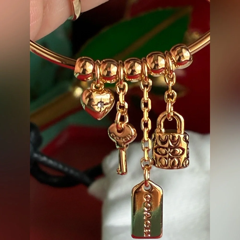 COACH Earrings,Coach Gold Hoop Earrings with Charms - Picture 5 of 11